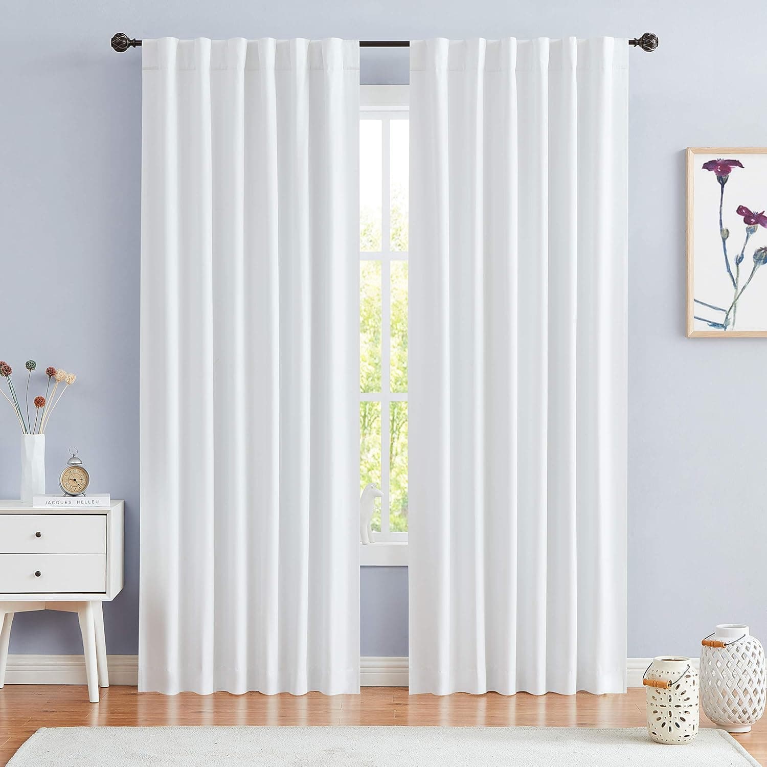Central Park White Blackout Window Curtain Panels Backtab Rod Pocket Bedroom Microfiber Thermal Coating for Living Room Window Treatment Sets 2 Panels (W50 x L95 x2 inches, White)