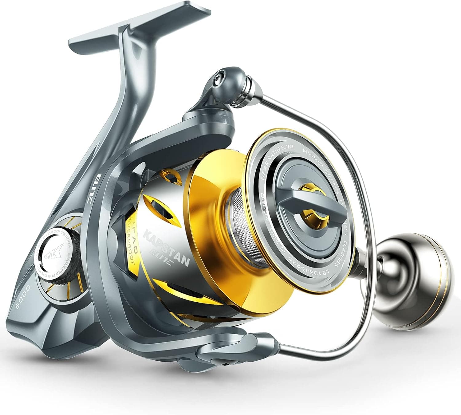 KastKing Kapstan Elite Saltwater Spinning Reel - IPX6 100% Waterproof – Up to 55LBs Max Drag Big Game Fishing Reel - CNC Aluminum Body - Power Handle, 6+1+1 Corrosion-Resistance Bearing System