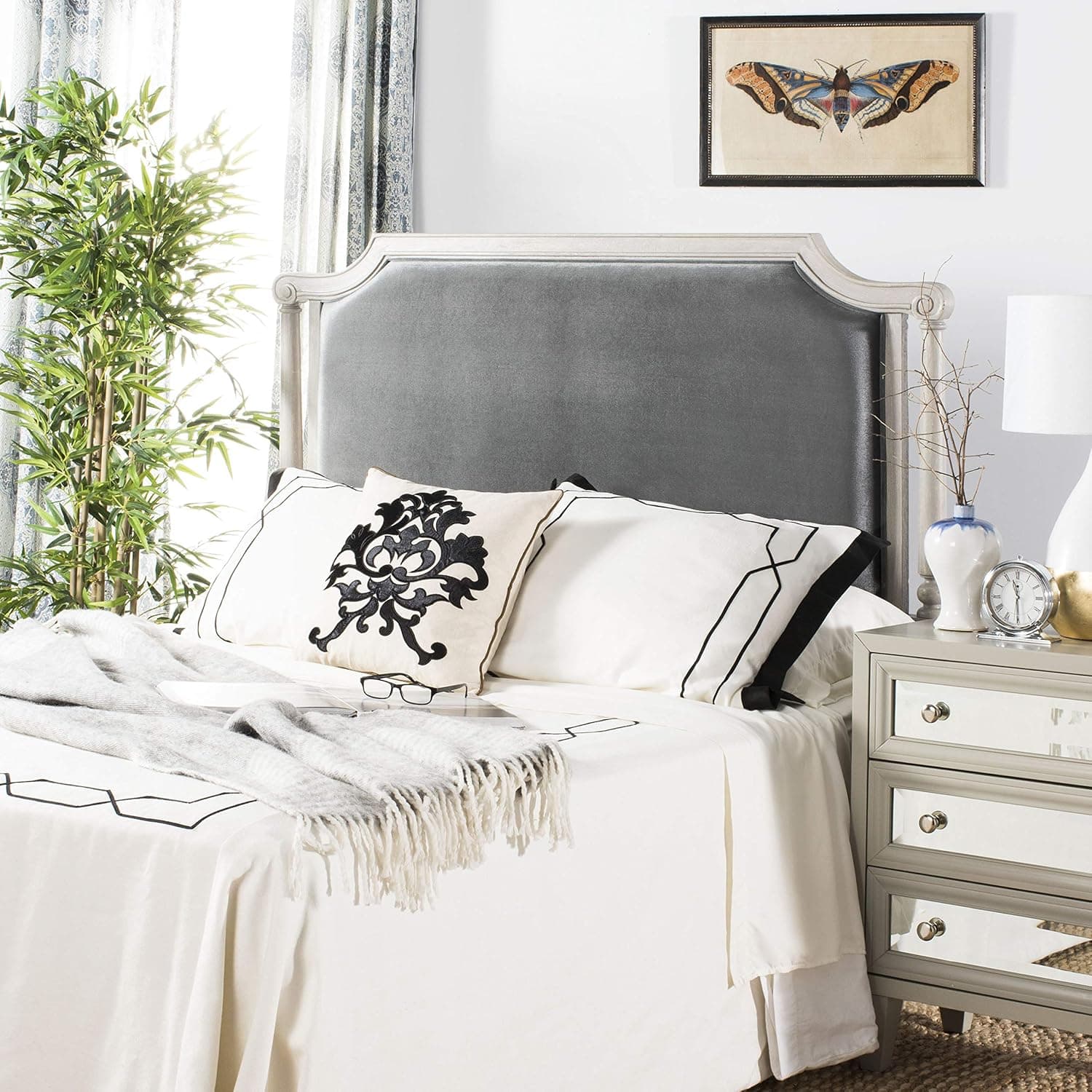 Safavieh Home Hudson Traditional Grey Velvet Headboard, Queen
