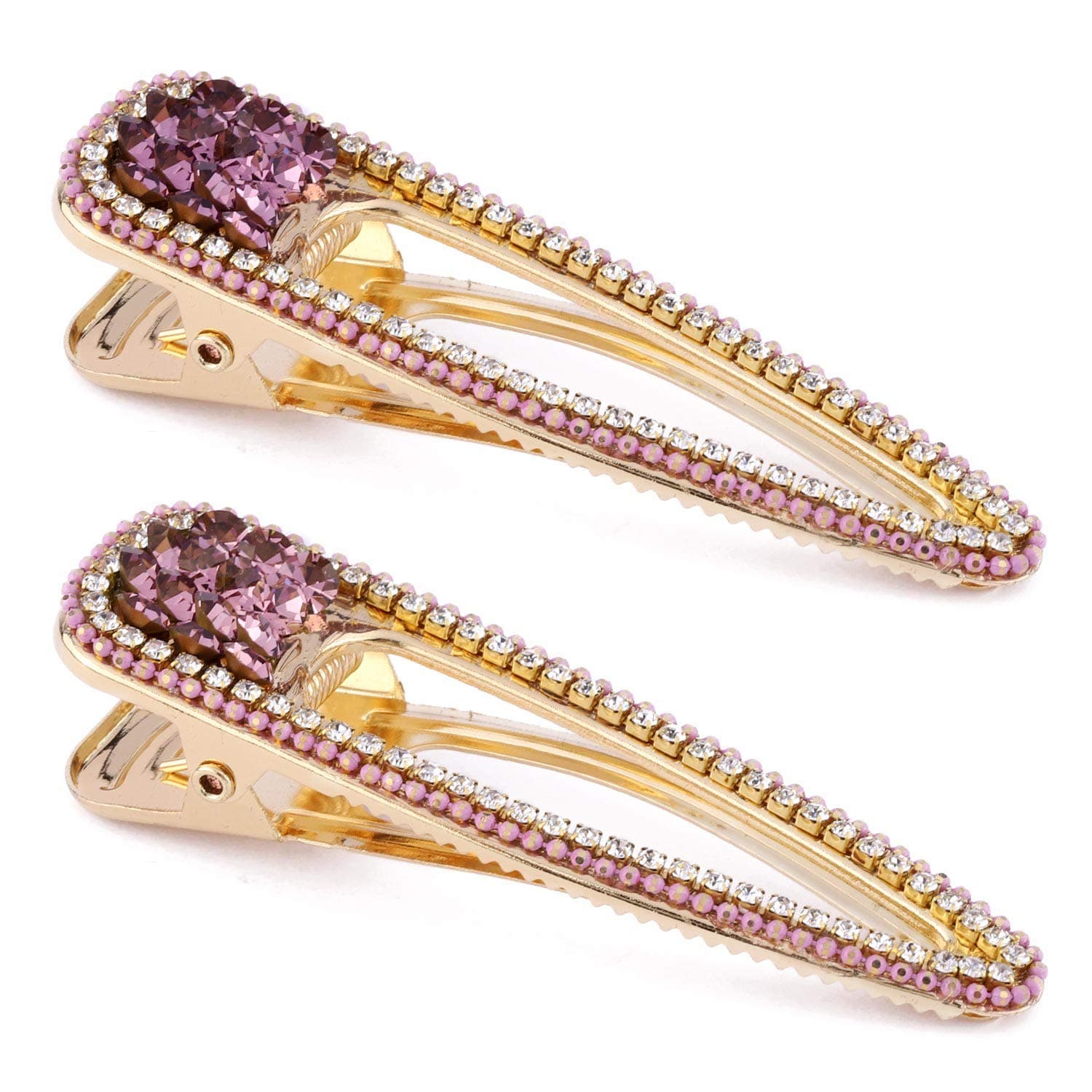 2 Pieces Rhinestone Hair Clips, Alligator Hair Clips Crystal Duckbill Hair Barrettes Hair Accessories for Women Girl（Pink+Purple）
