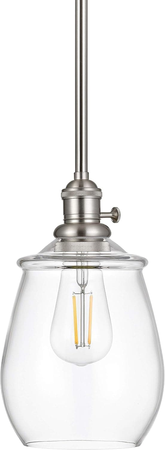 Linea di Liara Arenza Brushed Nickel Pendant Light Fixture Farmhouse Pendant Lighting for Kitchen Island Over The Sink Kitchen Lighting with Clear Glass Pendant Shade, UL Listed