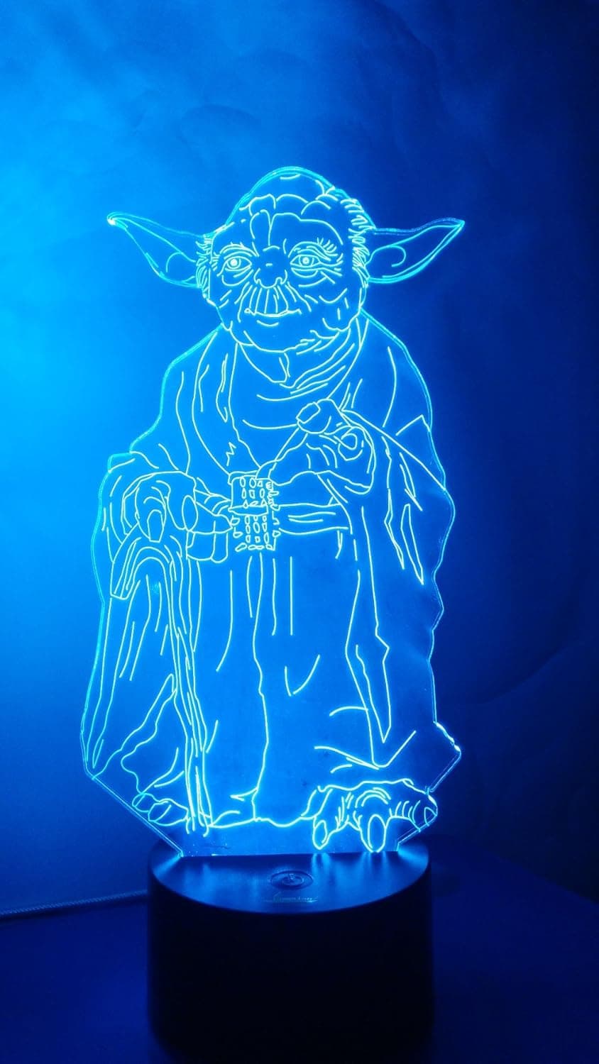 Master Yoda 3D Night Light LED Illusion Lamp Bedside Desk Table Lamp, Loveboat 7 Color Changing Lights with Acrylic Flat & ABS Base & USB Charger as Home Decor and A Best Gift