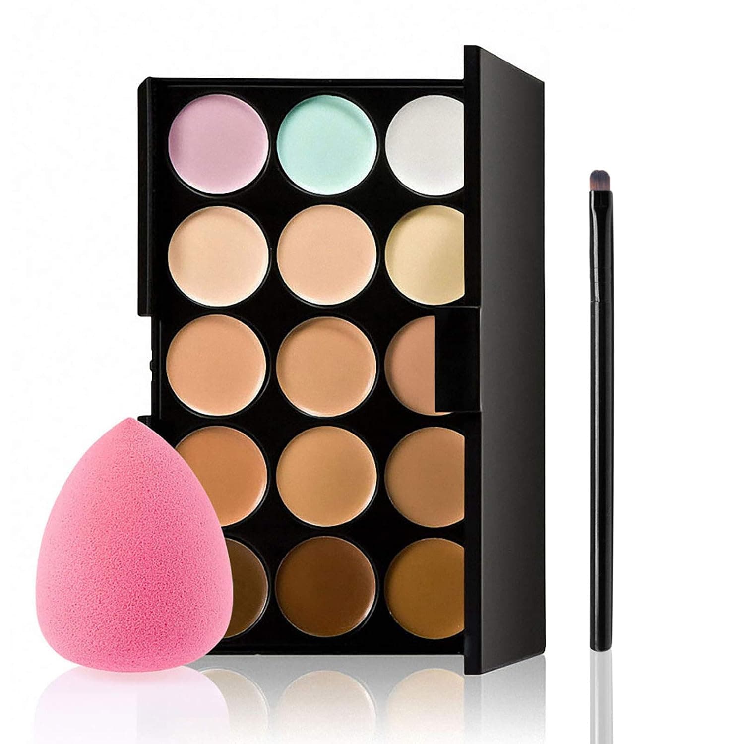 Taotiieout Color Correcting Palette,Professional 15 Colors Corrector Concealer, Professional Contour Eyeshadow Face Cream Makeup Foundation Kit with Sponge Puff, Makeup Brush