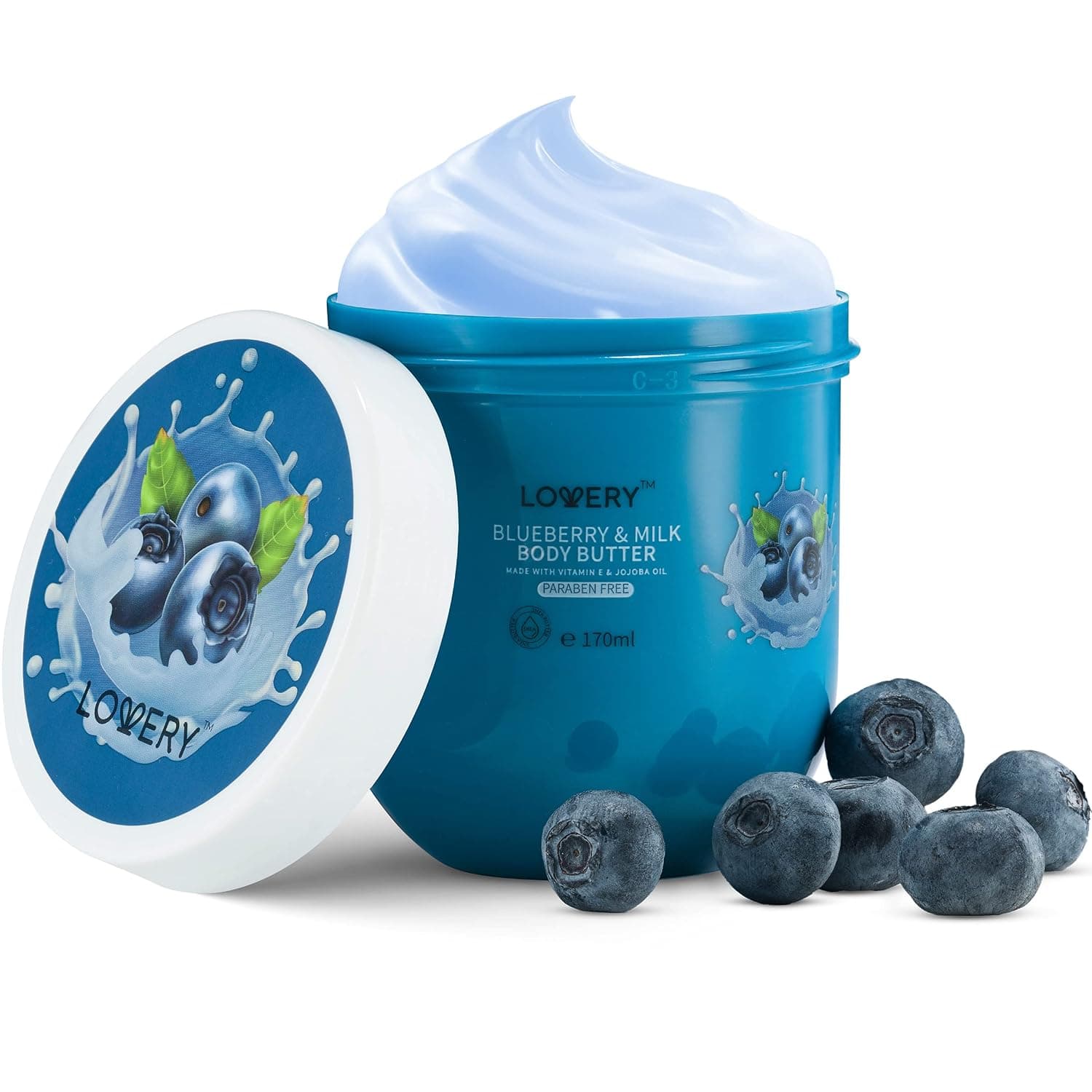 LOVERY Blueberry Milk Whipped Body Butter - 6oz Ultra-Hydrating Shea Butter Body Cream Enriched with Jojoba Oil and Vitamin E - Natural Skin Moisturizer for Men and Women - Normal to Dry Skin