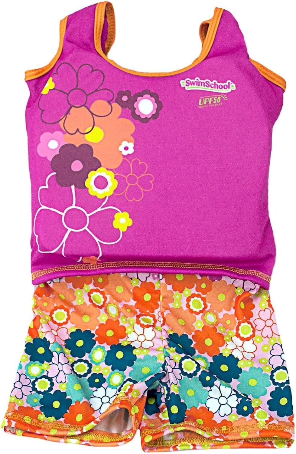Aqua LEISURE ET9136S Girls 1 pc Swim Trainer, Floral Print Shorts, Printed top, with Back Zipper - S Toy
