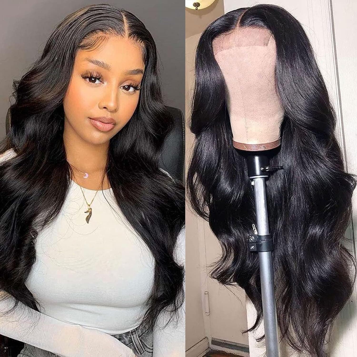 Siji mei Lace Front Wigs Human Hair Body Wave 4x4 Lace Closure Wigs for Black Women Pre Plucked with Baby Hair 150% Density Brazilian Lace Front Closure Wigs Human Hair Natural Color 16 Inch