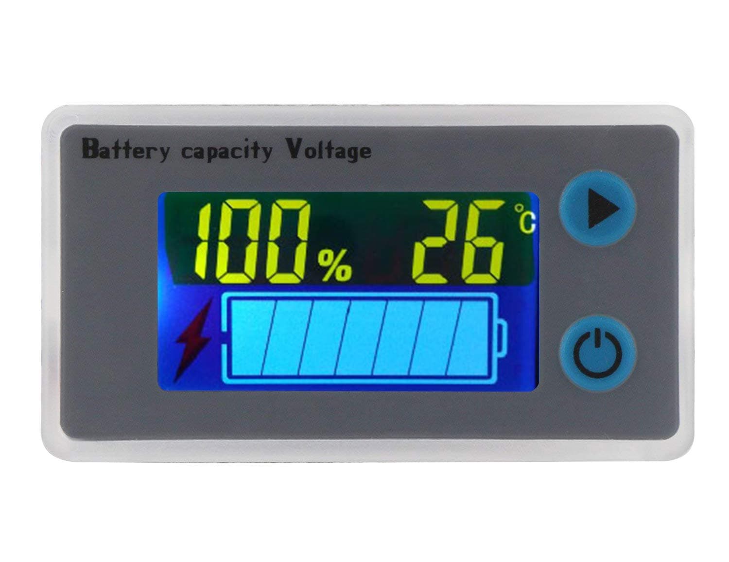 Yeeco Battery Monitor 10-100V Digital Battery Capacity Tester LCD Display Voltage Temperature Switch Meter 12V 24V 36V 48V 60V 72V Battery Percentage Detector Reader Indicator Panel with Beeper