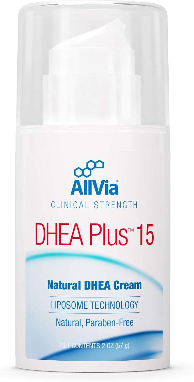 Allvia - DHEA Plus 15 Cream - DHEA Cream, Liposome Technology, Clinical Strength, Paraben Free - 2 Ounces