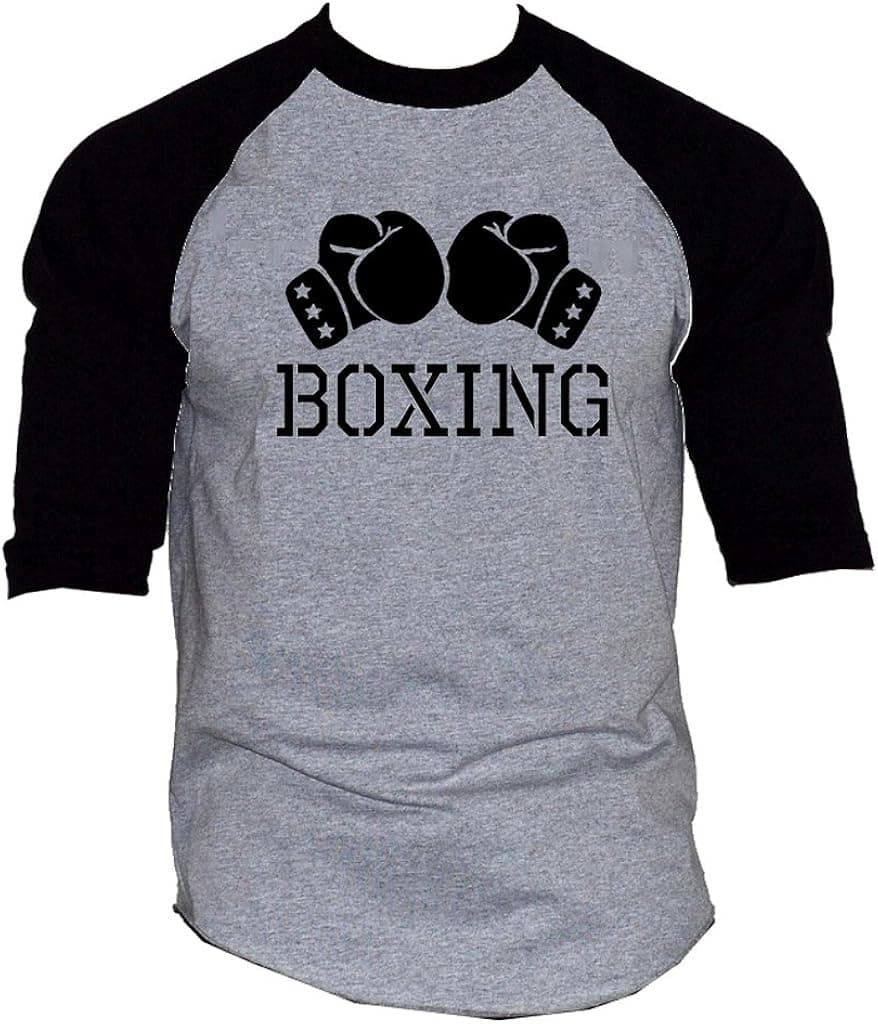 Interstate Apparel Inc Men's Boxing Gloves V434 Gray/Black Raglan Baseball T-Shirt Gray/Black