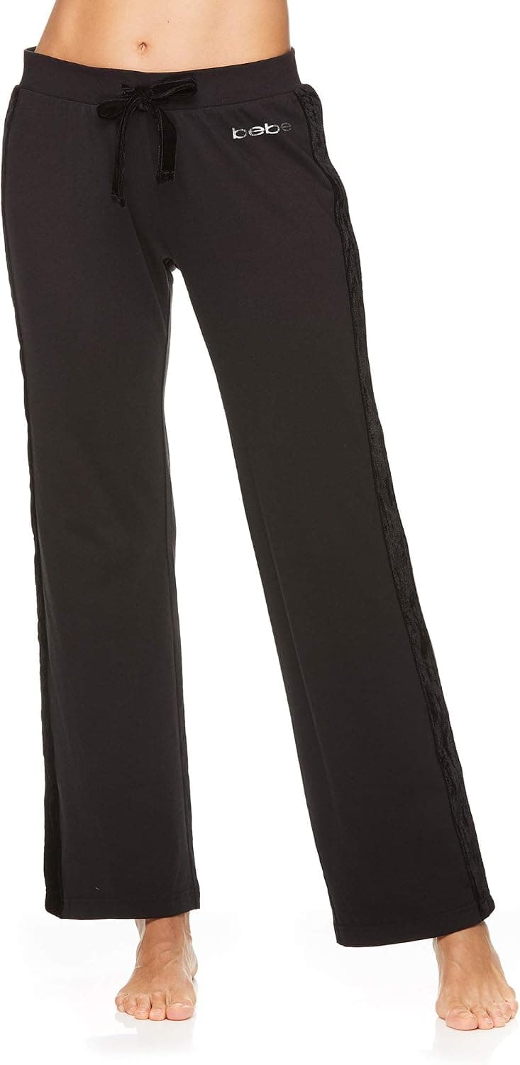 bebe Womens Casual Pajama Pants Wide Leg Loose Elastic Waist PJ Bottoms