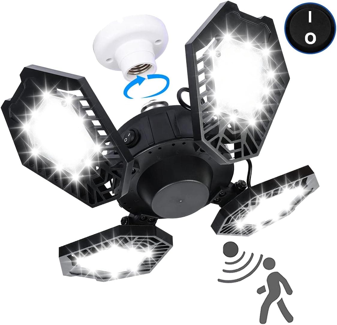 Bodofoki LED Garage Light with Motion Sensor 120w Garage Lighting Deformable Led Garage Lights lluminator 360 Garage Lights Ceiling Led Shop Light for Garage Workshop Basement Laundry Room