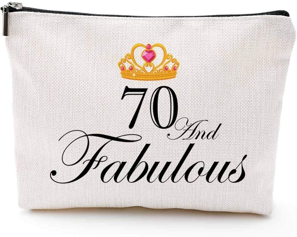 Blue Leaves Fun 70th Birthday Gifts for Women-70 and Fabulous-Makeup Travel Case,Makeup Bag Gifts