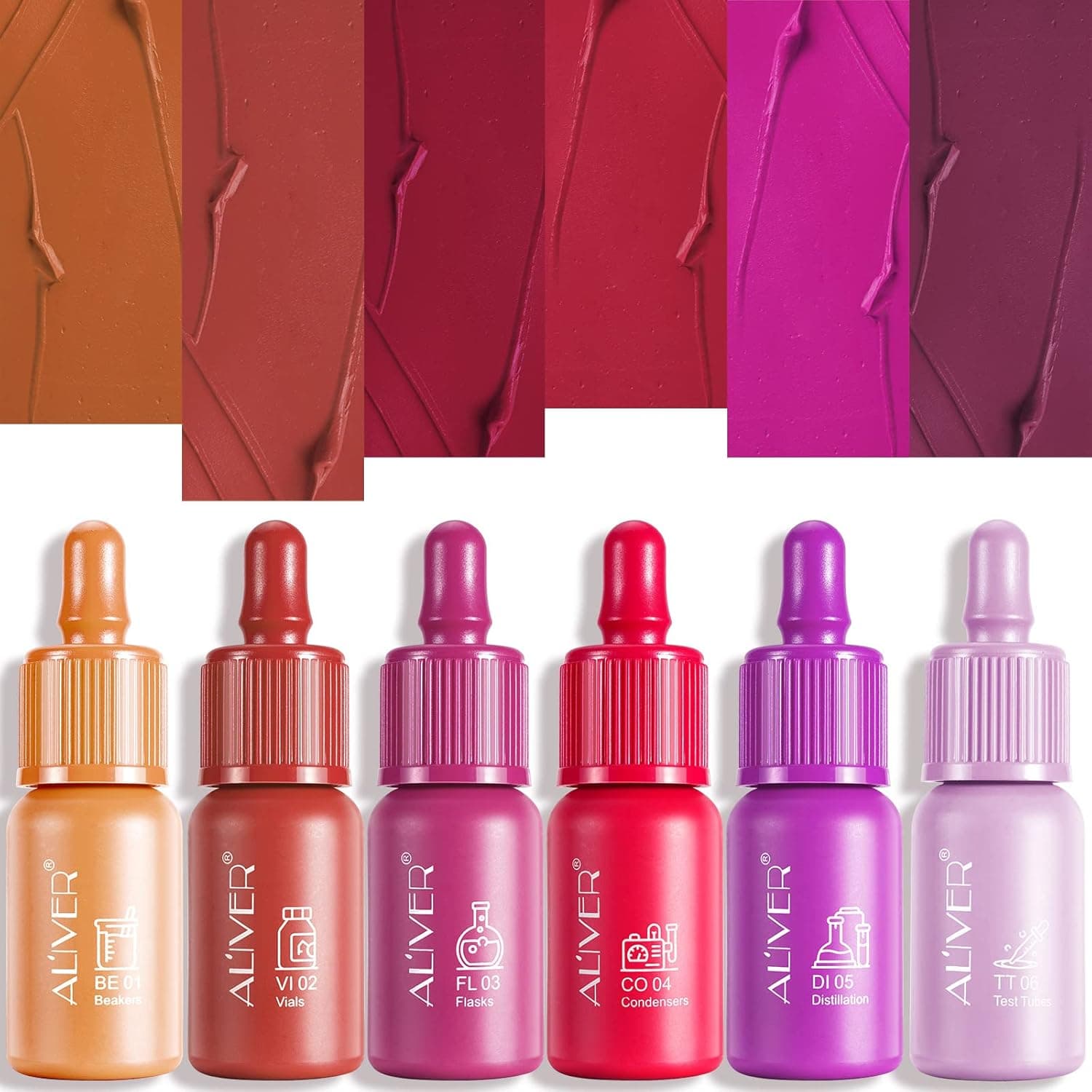 FRDUGA Lip Stains Set 6 Pcs,Mini Baby Bottles Lip Tint,Matte Liquid Lip Gloss Set,Lip Stain Long Lasting Waterproof ,Festival Ideas Gifts Red Lipstick Make-up Set for Girl,Women, Mom