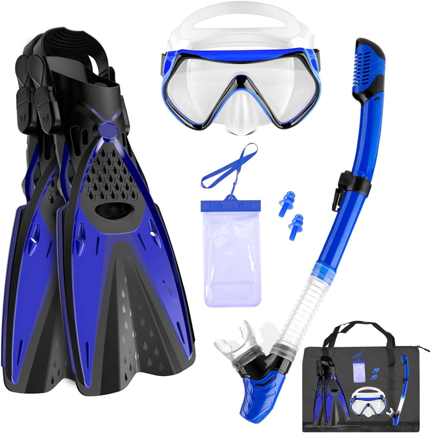 Aisrida Snorkeling Gear for Adults Snorkel Set Mask Fin Snorkel Set with Gear Bag 180° Panoramic View Anti-Fog Scuba Snorkel Mask,Adjustable Swimming Fins/Flippers,Dry Snorkel Tube