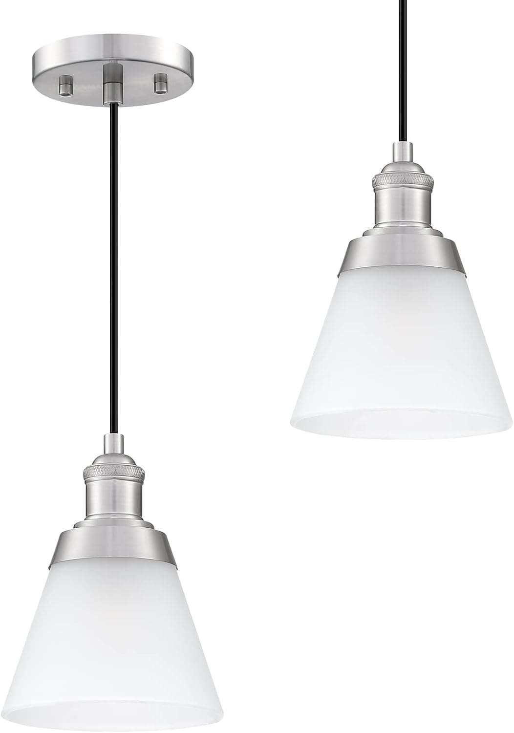 Doraimy Lighting Industrial Modern 1 Light 2 Pack Hanging Pendant Light 6.5 Inch Frosted Glass Shade Fixture Brushed Nickel Finish Adjustable Cord for Kitchen Island Dining Room Over Sink Bedside