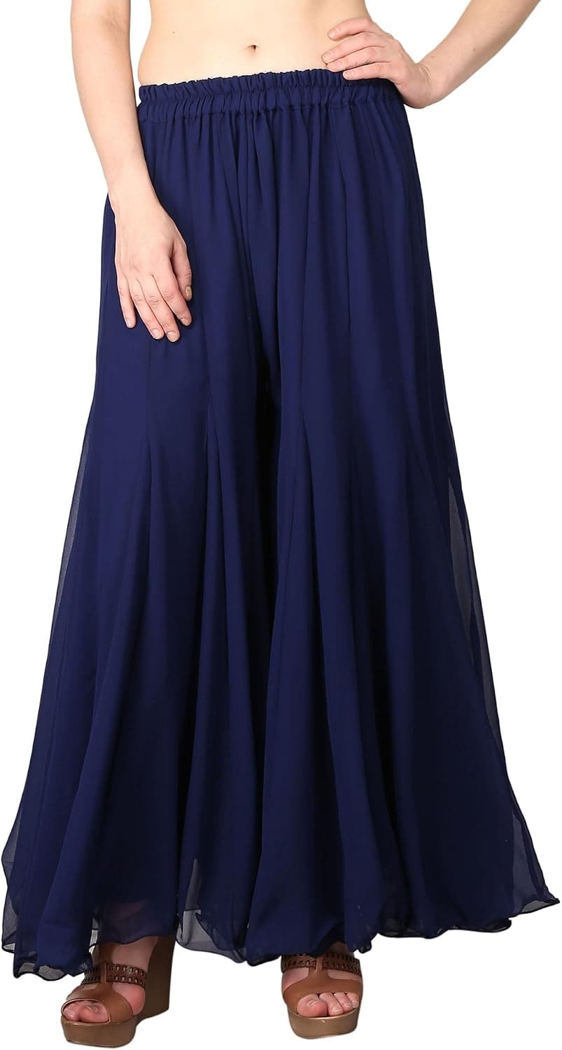 Shararat Women's Palazzo Pants Georgette Loose Plain Flared High Waist Sharara Navy Blue