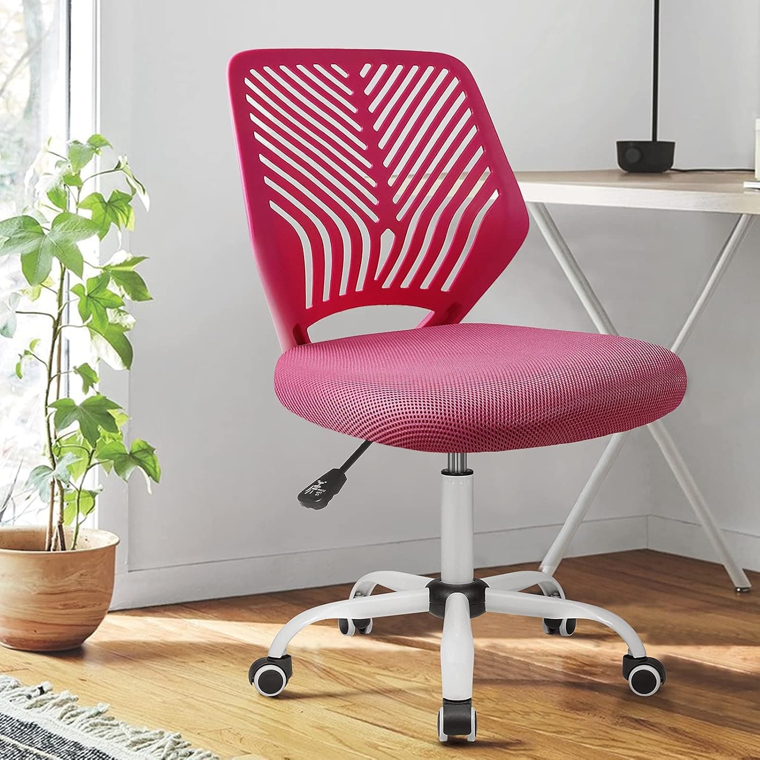 BOSSIN Task Chair Armless Office Chair Mesh Computer Chair Small Desk Chair with Back Support Adjustable Swivel Home Chair for Work Spaces(Bright Red)
