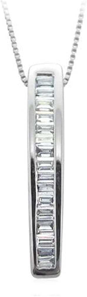 10k White Gold Baguette Diamond Pendant Necklace (0.20 Carat) - IGI Certified