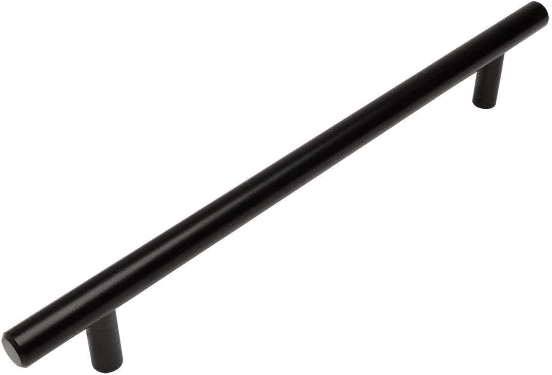 Cosmas 10 Pack 305-224FB Flat Black Cabinet Hardware Euro Style Bar Handle Pull - 8-7/8" Inch (224mm) Hole Centers, 11-3/16" Overall Length