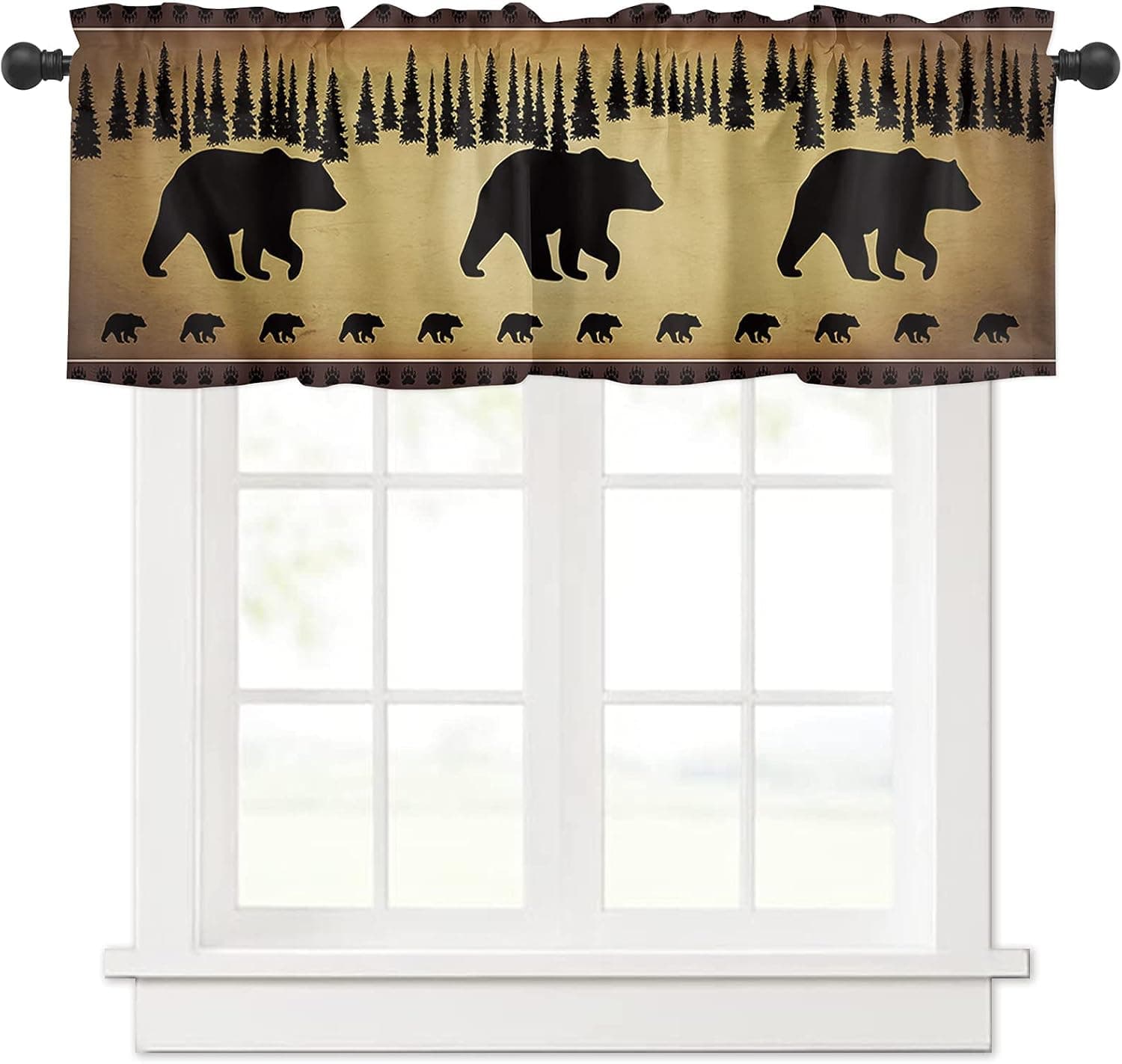 Black Bear Valances for Windows - 54 x 18 Inch, Kitchen Valance Vintage Forest Farm Backdrop Rod Pocket Curtain Valances Window Treatment for Living Room, Bedroom, 1 Panel