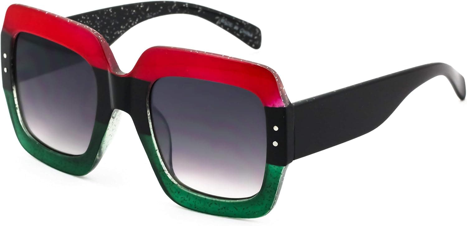 Oversized Elite Square Cute Luxury Sunglasses Gradient Lens Vintage Women Fashion Glasses (Red/Green - Black Lens)