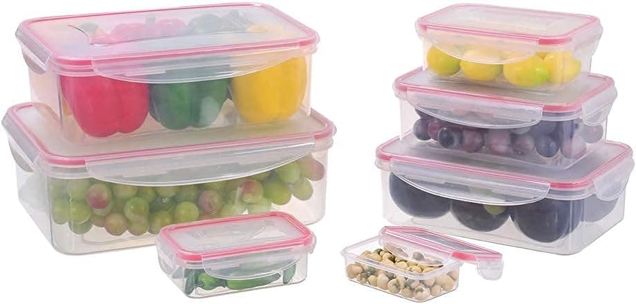 Food Storage Containers with Locking Lids Set of 7, 14 Pieces Plastic Lunch Bento Boxes, Red