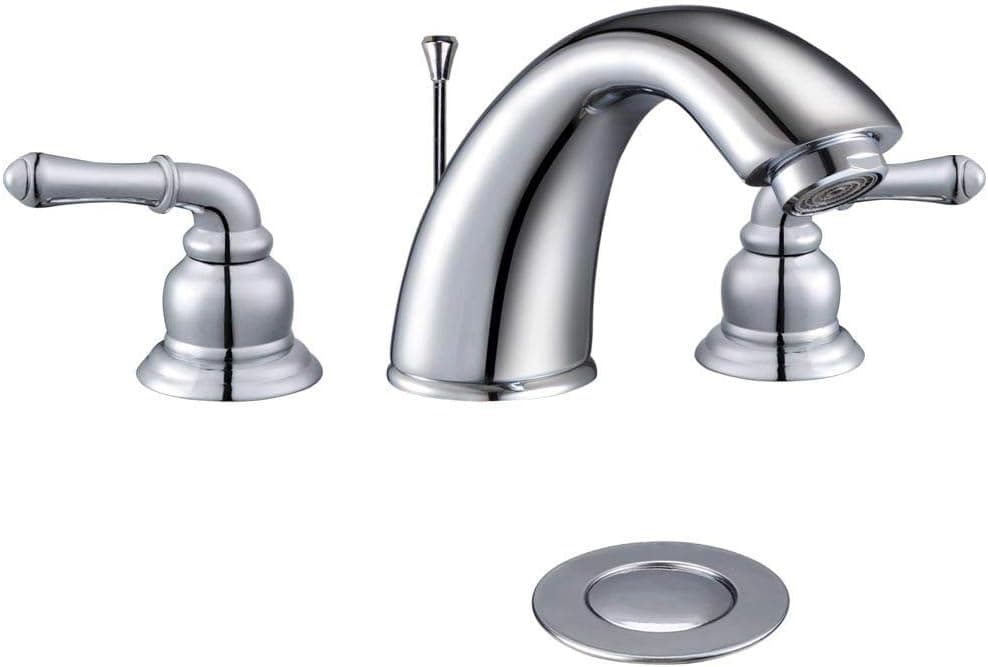 Aquaterior Widespread Bathroom Lavatory Sink Faucet 3 Hole with Pop-Up Drain 2 Handles Tap Chrome (CUPC AB1953 Certified)