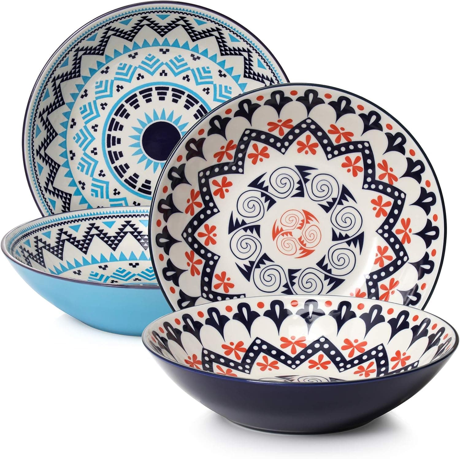 ZONESUM Large Pasta Bowls, 40 Ounce Ceramic Salad Serving Bowls, Shallow Soup Bowls, Dinner Bowls for Pasta Salad, Dishwasher & Microwave Safe, Stackable, Passion and Freedom of Colors and Patterns