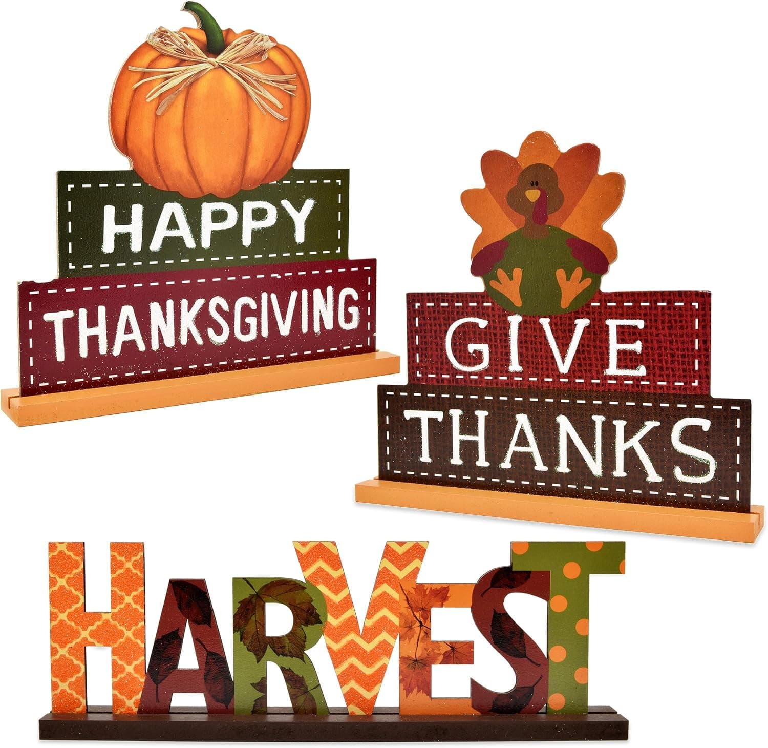 Gift Boutique Thanksgiving Decorations Table Topper 3 Pack Give Thanks Happy Harvest Decor Fall Autumn Turkey Pumpkin Centerpiece Indoor Home Accessories