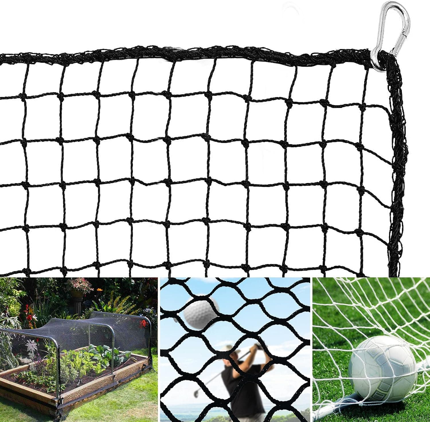 Tengyue 10x10 Ft Heavy Golf Sports Practice Barrier Net, Heavy Duty Sports Netting Barrier Net, Golf High Impact Net, for Hockey Baseball Soccer Volleyball Black Netting with 4 Carabiners