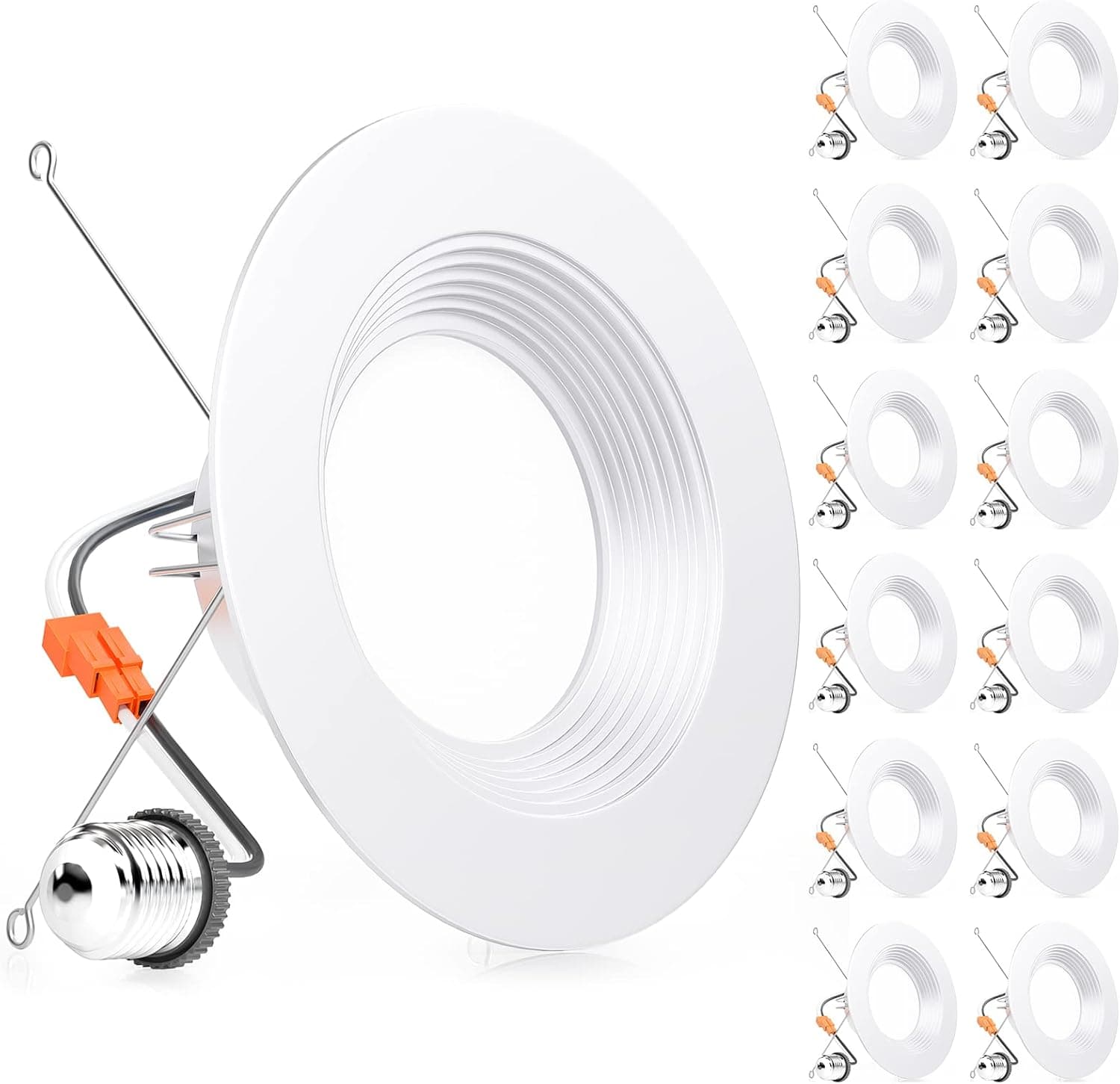 Ensenior 12 Pack 5/6 Inch LED Can Lights Retrofit Recessed Lighting, Metal Baffle Trim, 3000K Warm White, 12W=110W, Dimmable Downlight, 1100LM–FCC, ETL and Energy Star