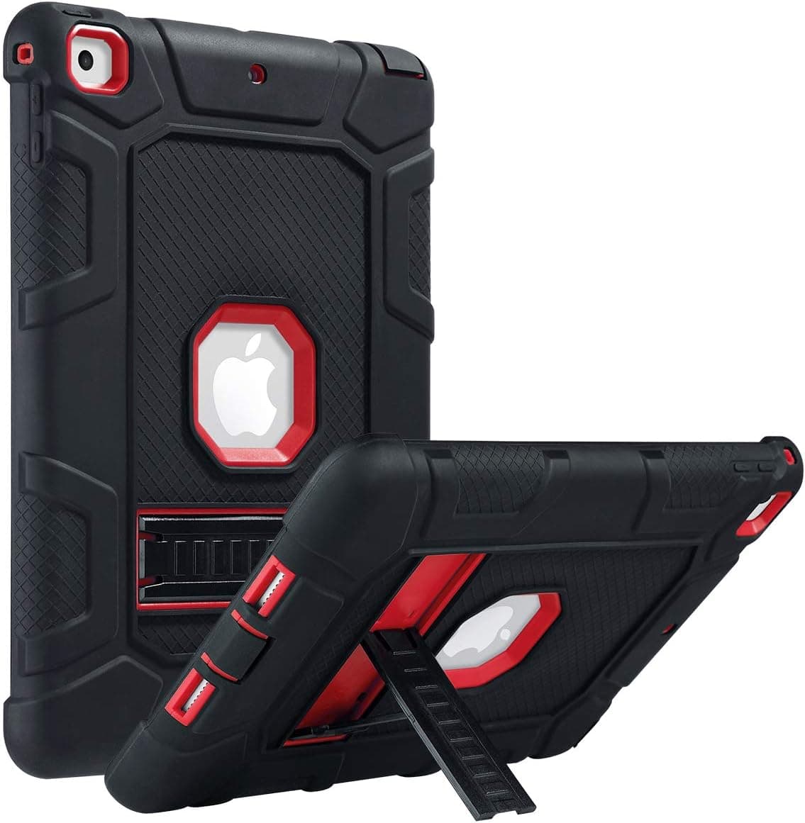 ULAK iPad 5th 6th Generation Case, iPad 9.7 inch Cases,Three Layer Heavy Duty Sturdy Shockproof Protective Stand Case Kickstand Soft Silicone Cover for Kids Apple iPad 9.7 2017/2018, Red+Black