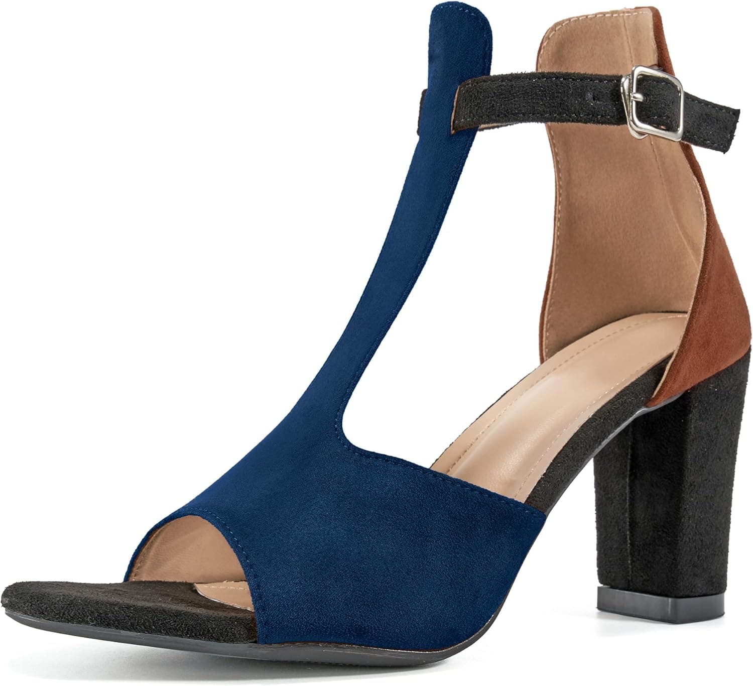 Women Heeled Sandals Pumps Summer Ankle Strap Buckle Open Toe Suede Leather Cute Comfortable Dress High Heels Shoes for Walking