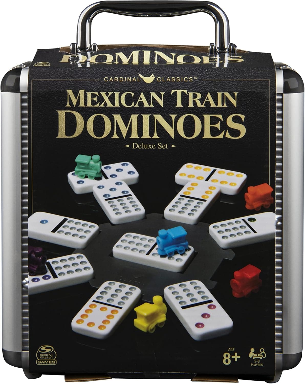Cardinal Mexican Train Dominoes Deluxe Set by Spin Master Classics Aluminum Carry Case, for Families and Children 8 and Up, 2020 Edition