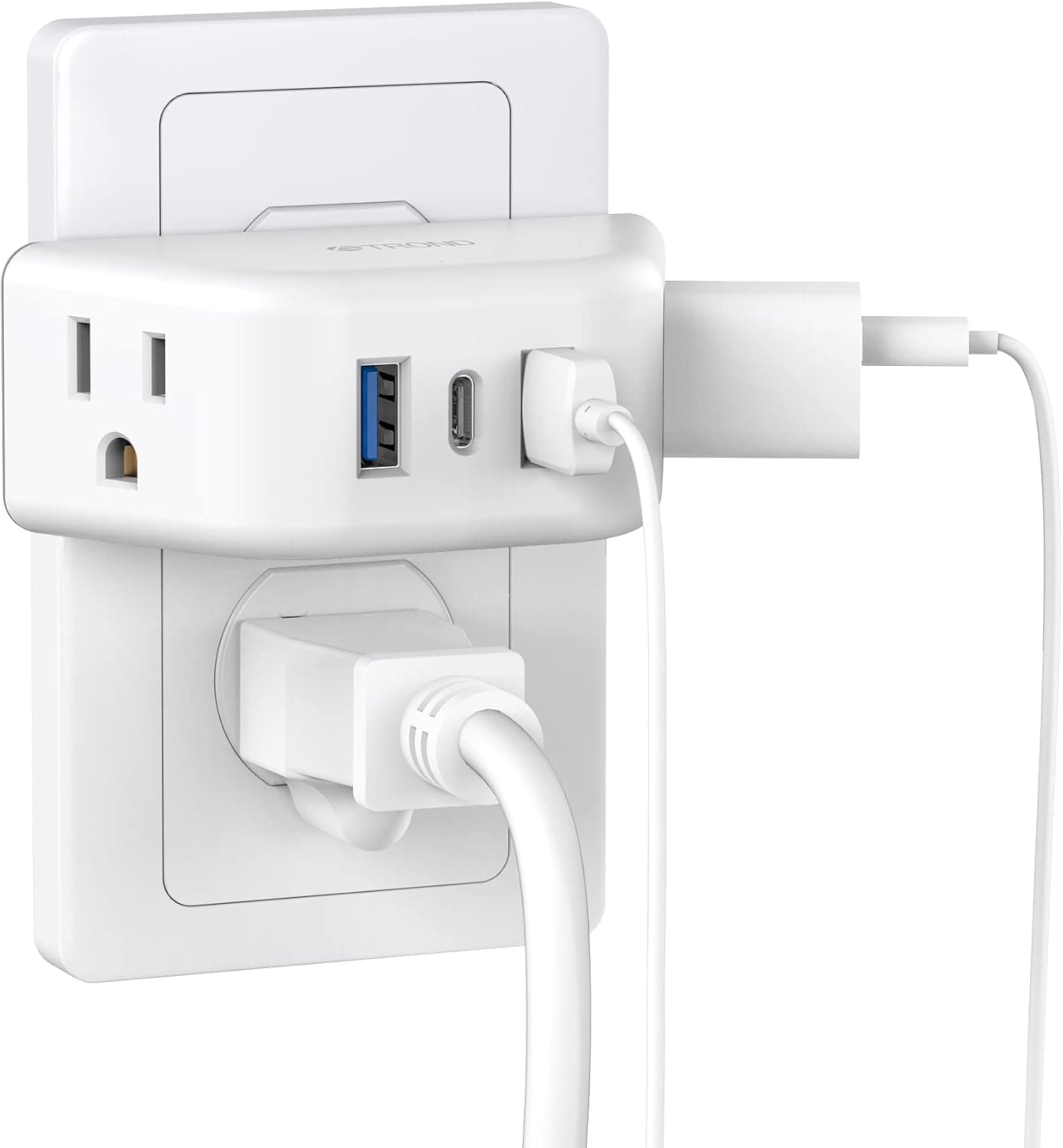 Multi Plug Outlet Extender with USB, TROND 2 Outlet Splitter with 3 USB Wall Charger (1 USB C), Wall Outlet Expander, Cruise Essentials, Plug Extender for Cruise Ship, Travel, Home, Office, Dorm Room