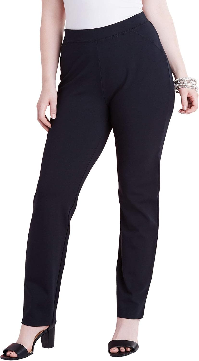Roamans Women's Plus Size Straight-Leg Ultimate Ponte Pant Pull-On Stretch Knit Trousers - 20 W, Black