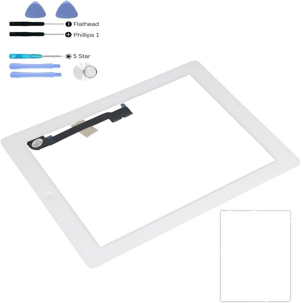 Front Touch Screen Digitizer Glass Replacement with Home Button+adhesive Assembly for Ipad 4 (White)