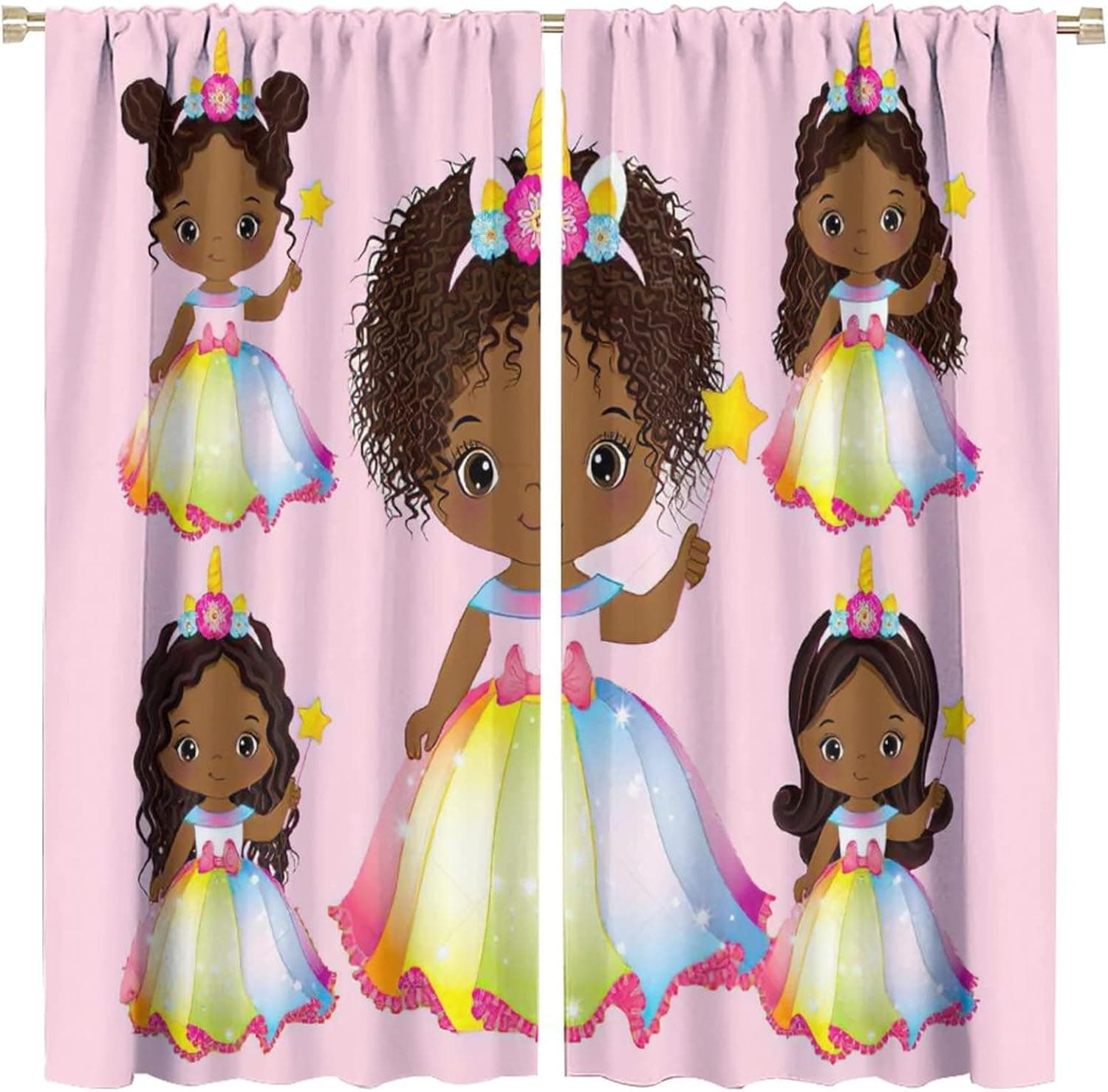African American Black Girl Curtainsfor Gilrs Kids，Cute African Little Girl Curtains Insulated Thermal Curtains Insulation Curtains Blackout Curtains Small Window Window Panel Curtains 42x45 Inch