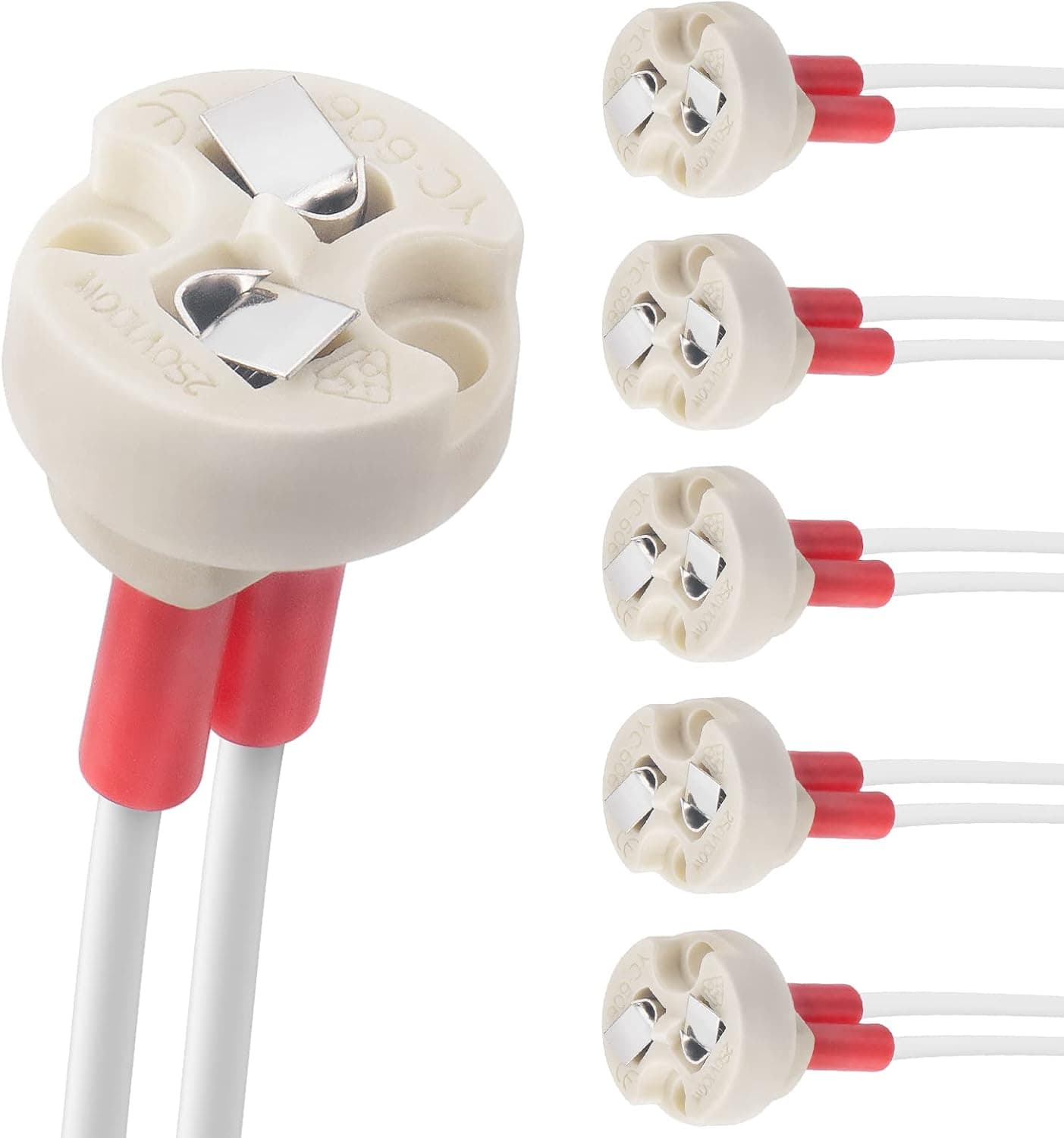 DiCUNO G4, GU5.3 Bi-Pin Ceramic Base Socket, MR16, MR11 Halogen Incandescent LED Bulb Holder Wire Connector (6pcs)