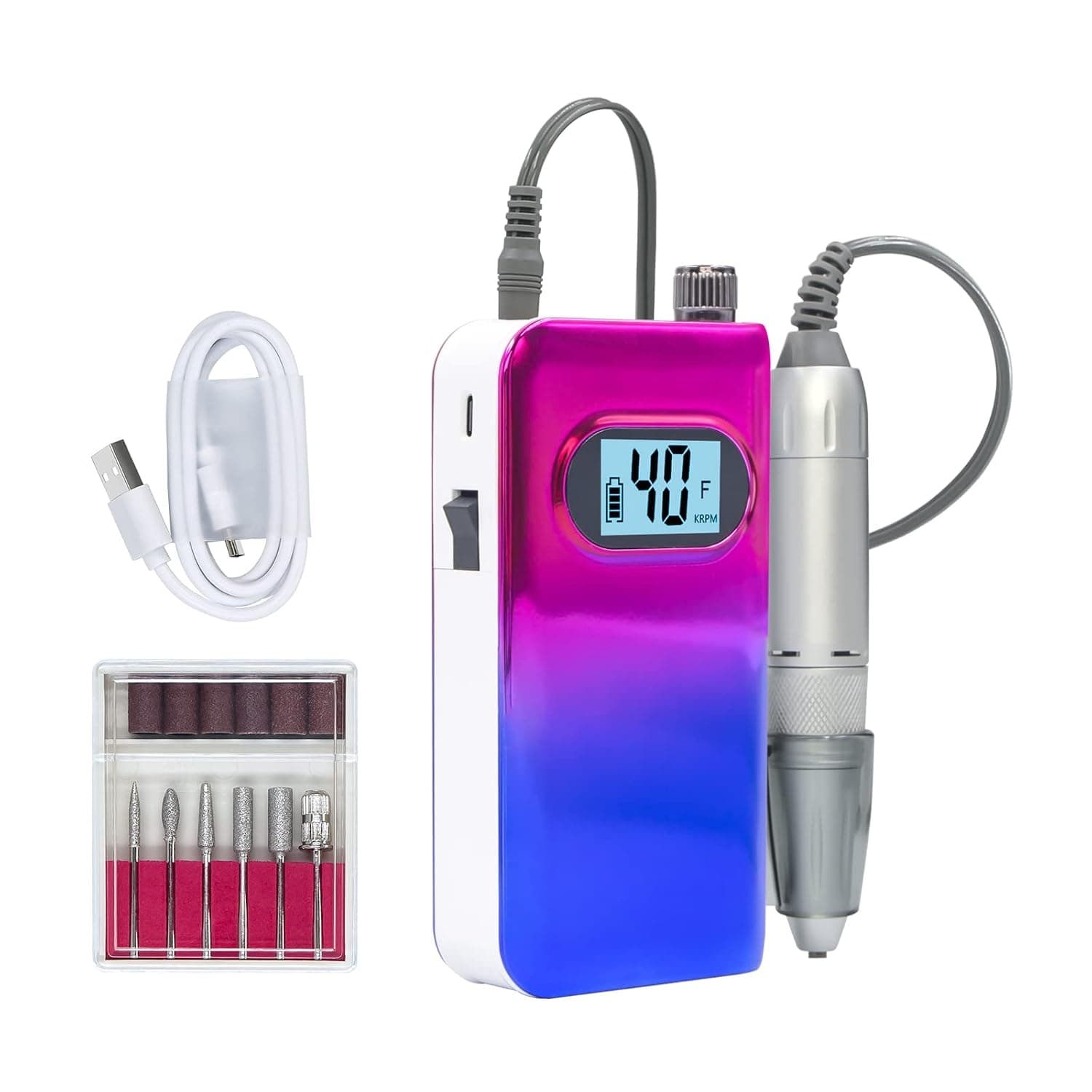 Professional Nail Drill Machine for Acrylic Nails ,40000 RPM Electric Nail File , USB Charging Portable Nail File, Suitable for Hair Salon, Home (Purple & Blue)