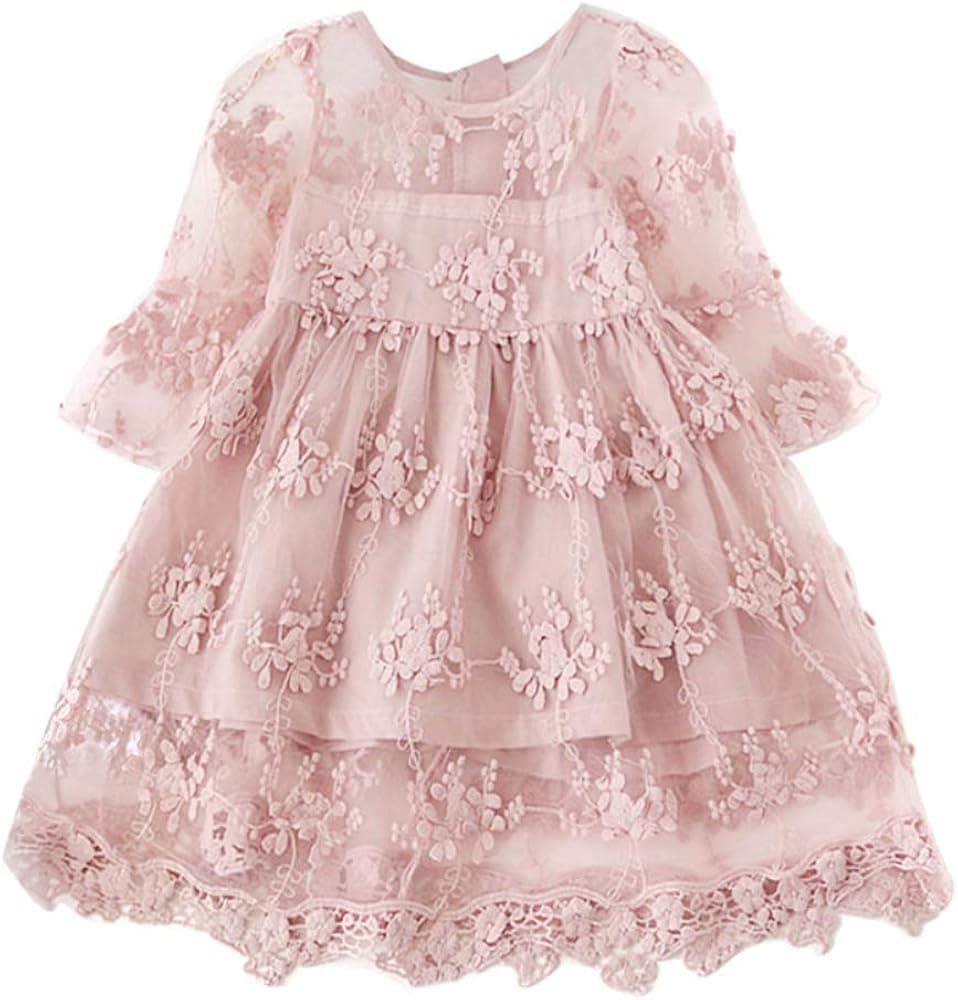 NNJXD Flower Girls Dress Girls Lace Princess Party Pageant Tulle Summer Vintage Dress
