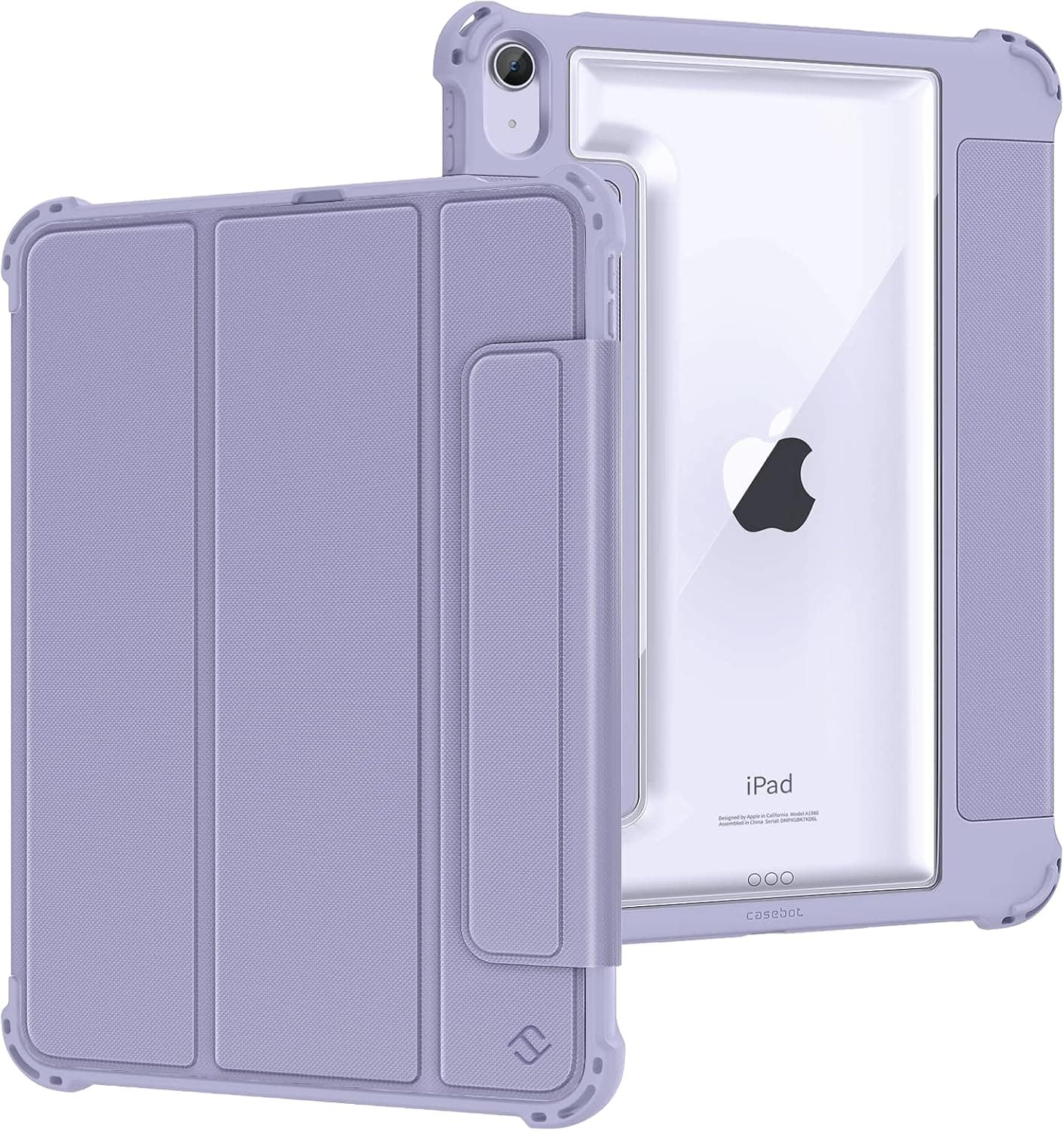 Fintie Hybrid Rugged Case for iPad Air 5th Generation (2022) / iPad Air 4th Generation (2020) 10.9 Inch - Military Drop Tested Heavy Duty Protective Clear Cover with Pencil Holder, Lilac Purple