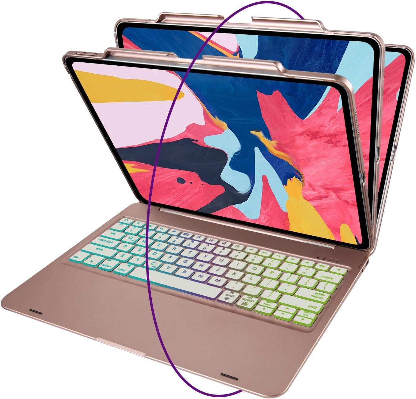 2018 iPad Pro 12.9 3rd Gen Keyboard Case, IEGROW Auto Wake/Sleep Smart Folio Protective Case and Keyboard for iPad Pro 12.9 A1876 / A1895 / A1983 (Rosa Gold)