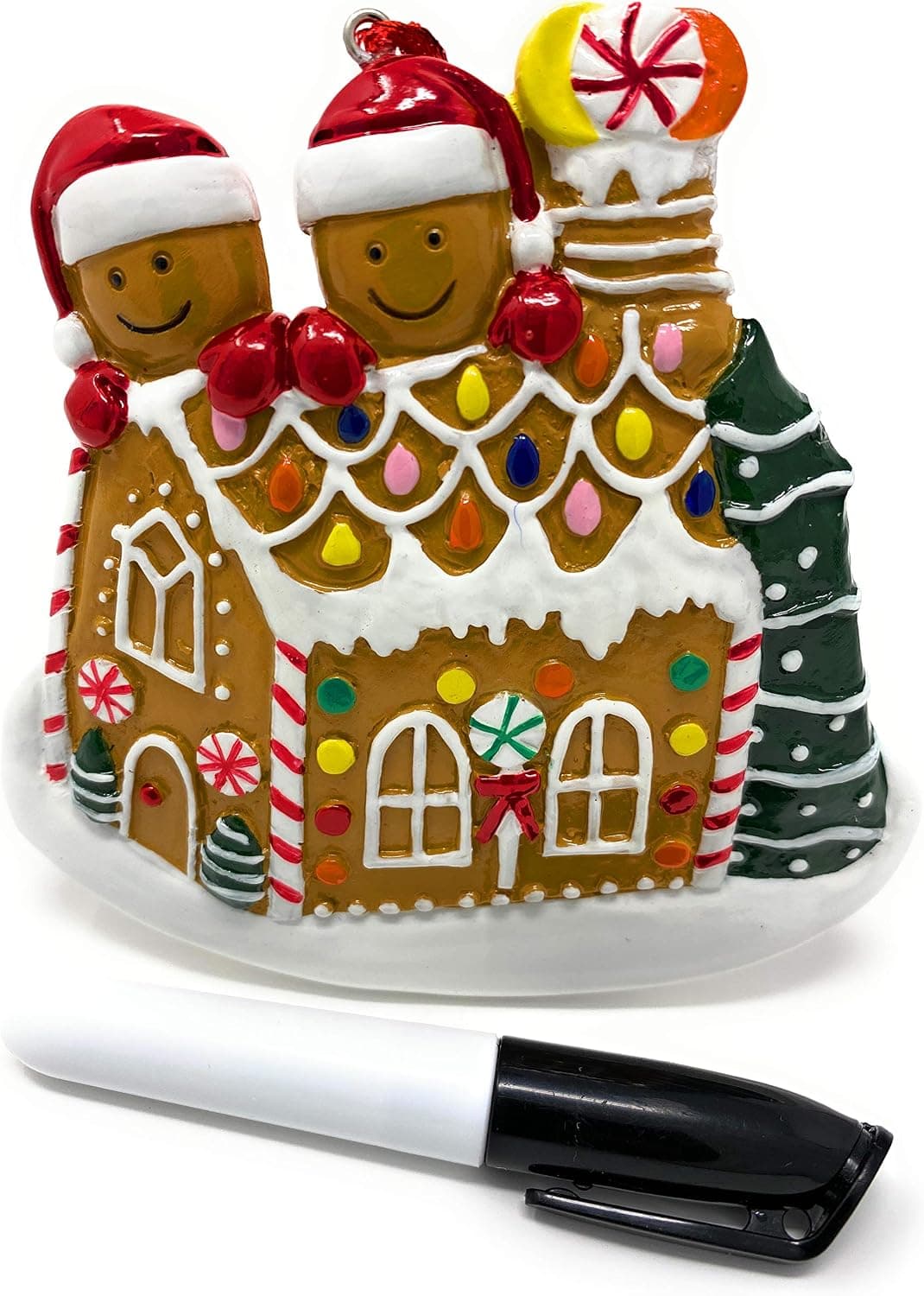 Christmas Ornaments Tree Decorations Gingerbread House Ornament Holiday Home Decor Ginger Bread Man Decoration Keepsake 2020 with a Bonus Black Pen Marker to Personalized - 2 Gingerbread Man