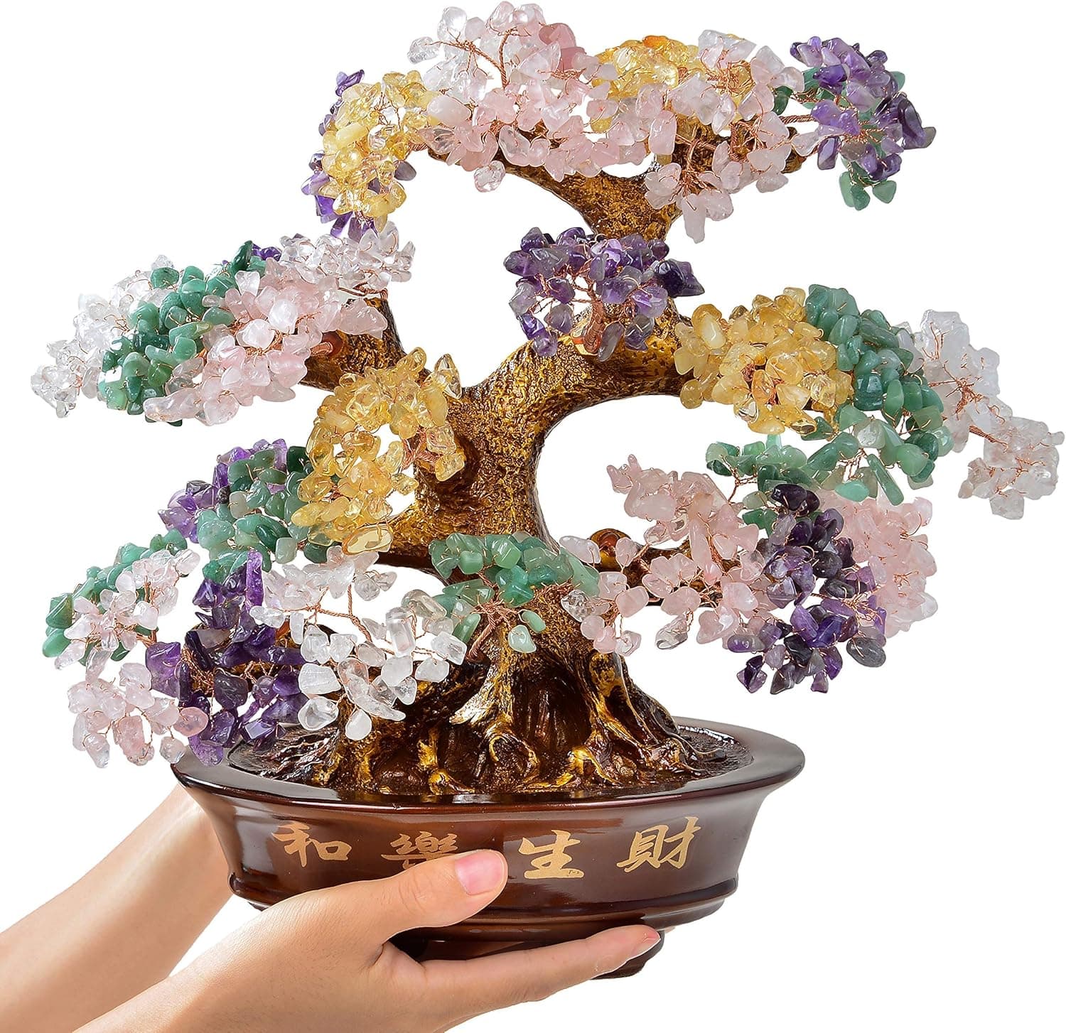 KALIFANO Large Tree of Life (1,251 Gemstone Count) Chakra Crystal Tree with Healing Properties - Bonsai Feng Shui Money Tree for Healing and Luck