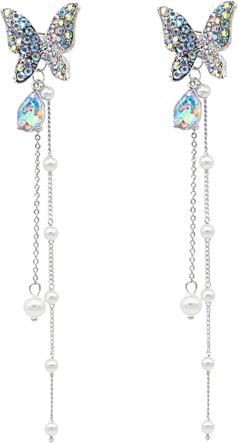 Butterfly Earrings Tassel Earrings for Women Pearl Earrings for Women Rhinestone Butterfly Earrings Long Earrings for Women