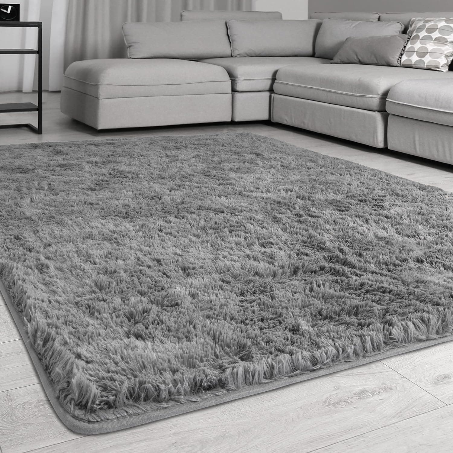 Signature Loom Fluffy Shaggy Area Rug 8x10 – Soft Fuzzy Velvet Rugs for Girls Bedroom – Shaggy Carpet for Kids Room with Non-Slip Bottom – Soft Fluffy Throw Rug Indoor Living Room Carpet, Grey