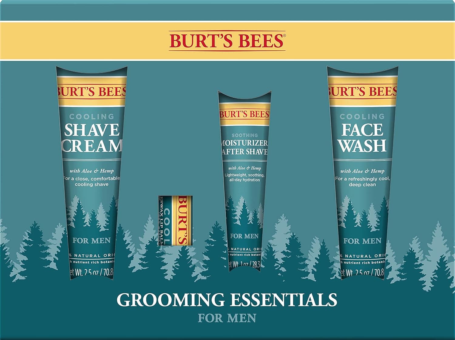 Burt's Bees Graduation Gifts, Teacher Appreciation Gift Ideas, 4 Products for Men, Grooming Essentials Kit - Cooling Face Wash,Shave Cream Soothing Moisturizer, After Shave & Original Beeswax Lip Balm