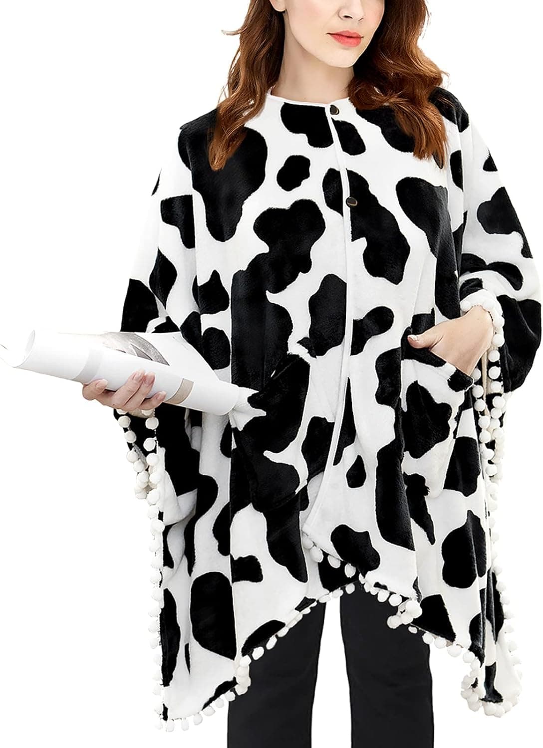 AHOOCUSTOM Wearable Blanket Poncho for Adult Women, Wrap Blanket Cape with Pockets, Plush Warm Flannel Wearable Throw Blanket for Kids, Teens, Adults, No Sleeves