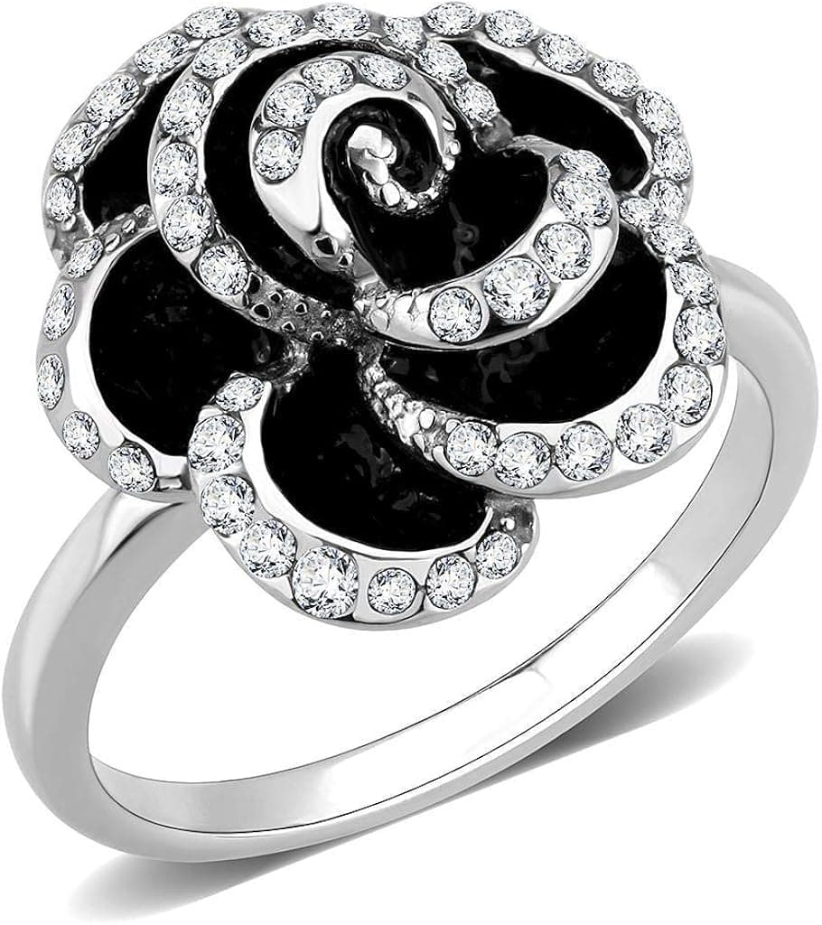 Eternal Sparkles Women's Rose Flower Fashion Cocktail Statement Ring in Hypoallergenic Stainless Steel